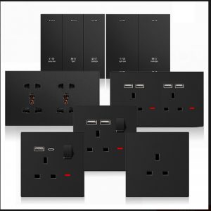 UK Standard Black Wall Socket, 1/2 Gang, 13A, with USB/Type-C Ports, Universal Outlet, Black PC Panel