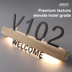 Customizable Solid Wood LED Backlit Door Sign with Removable 3D Letters, 220V Direct Power