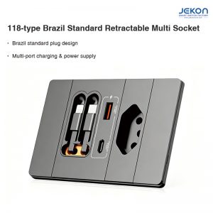 Jekon 118 Type Brazil Standard Retractable Wall Socket 20W PD Fast Charging for Home Office