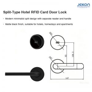Split-Type Hotel RFID Door Lock, Matte Black Zinc Alloy, Separate Reader & Handle, Secure Access Control