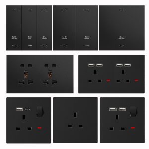 Multi-Function Black UK Wall Socket, 13A, 3-Pin/Universal, USB/Type-C Charging, for Home/Hotel