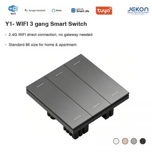 Y1 Tuya WiFi 3 Gang Smart Wall Switch, 2.4G WiFi Direct Connection No Gateway, 86mm Standard Size, 4 Colors, AC110-250V, App & Voice Control