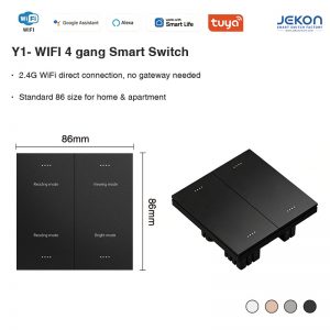 Y1 Tuya WiFi 4 Gang Smart Wall Switch, 2.4G WiFi Direct Connection, No Gateway, 86 Size, AC110-250V, App & Voice Control