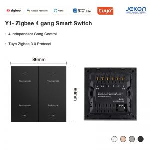 Y1 Tuya Zigbee 3.0 Smart Wall Switch 4 Gang, 86mm Standard Size, 4 Colors, AC110-250V, App/Voice Control for Smart Home