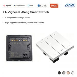 Matte Zigbee 6 Gang Smart Touch Switch, Tuya Smart Life Compatible, Custom Scene Text, 1000W Per Gang, 4 Optional Finishes