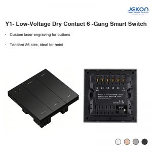 Y1 Low-Voltage Dry Contact 6 Gang Smart Touch Switch, DC12-24V, Custom Laser Engraving, Standard 86 Size for Hotel Weak-Current Systems