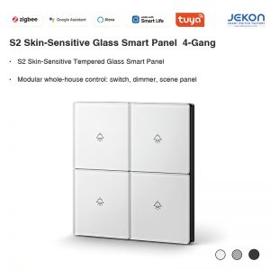 S2 Tuya Zigbee Skin-Sensitive AG Tempered Glass 4 Gang Smart Touch Switch, Ultra Slim 8.5mm, AC110V-250V Wide Voltage, 5 Optional Colors Modular Dimmer & Scene Control