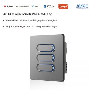 A8 Tuya Zigbee 3 Gang Matte PC Skin Touch Smart Wall Switch, Ultra Slim 6mm Panel, Ring LED Night Backlight, AC110V-250V Wide Voltage, 4 Optional Premium Colors