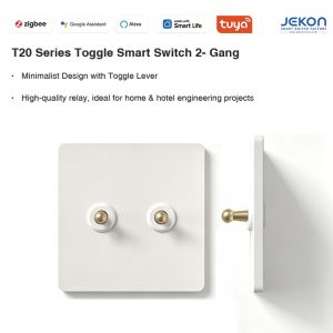Minimalist Retro Brass Lever 2 Gang Zigbee Smart Toggle Switch, Tuya App & Voice Control, PC/Walnut Wood Panel For High-End Home & Hotel Projects