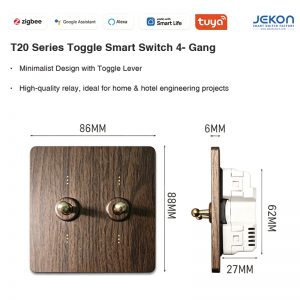Vintage Brass Toggle 4 Gang Zigbee Smart Switch, Tuya Smart Life App & Voice Control, Matte PC/Walnut Wood Panel For High-End Residential & Hotel Projects