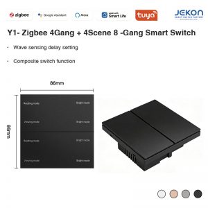 Y1 Tuya Zigbee 8 Gang Smart Wall Switch, 4 Control + 4 Scene, 86 Size, AC110-250V, App/Voice Control
