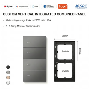 Tuya Zigbee Vertical Splicing Modular Integrated Smart Panel, Custom 2-5 Gang Switch & Socket Combination, AC110-250V Wide Voltage 16A Load, 4 Matte Colors Optional