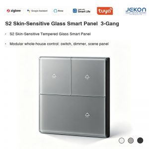 S2 Tuya Zigbee Skin-Sensitive AG Tempered Glass 3 Gang Smart Touch Switch, Ultra Slim 8.5mm, AC110V-250V Wide Voltage, 5 Optional Colors Modular Dimmer & Scene Control