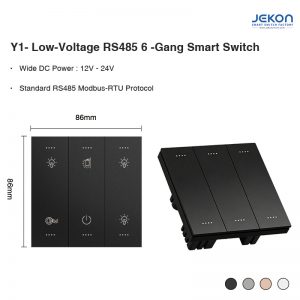 Ultra-Thin 11mm RS485 Smart Wall Switch 6 Gang, 86 Standard Size, 4 Colors, Custom Scene Text for Hotel & Villa Projects