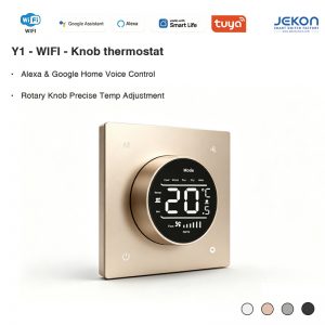 Tuya WiFi Rotary Knob Smart Thermostat, Standard 86×86 Wall Panel, AC110V-250V Wide Voltage 16A Load, HD Circular LCD Display, 4 Optional Matte Colors