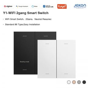 Y1-WiFi 2 Gang Tuya Smart Wall Switch, 86mm Standard Size, Neutral Wire Needed, 4 Panel Colors, App/Voice/Timing Smart Scene Control
