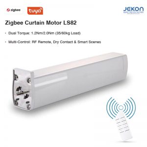 LS82 Tuya Zigbee 3.0 Smart Curtain Motor, Dual Torque 1.2Nm/2.0Nm, Max 60kg Load, App/RF Remote/Dry Contact Voice Control
