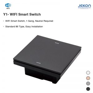 Y1 WiFi Tuya Smart Touch Switch 1 Gang Neutral Required, Standard 86 Size, Custom Scene Text, 4 Panel Colors, App & Voice Control