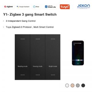 Y1 Tuya Zigbee 3.0 Smart Wall Switch 3 Gang, 86mm Standard Size, 4 Optional Colors, AC110-220V, App/Voice Control for Smart Home