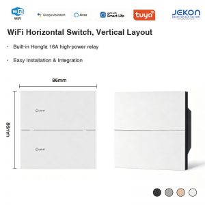Tuya WiFi Vertical Layout 2 Gang Smart Wall Switch, Horizontal Installation, Built-in 16A Hongfa High Power Relay, AC110-250V Wide Voltage, 4 Matte Colors Optional