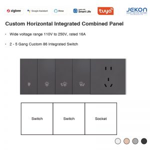 Tuya Zigbee Horizontal Modular Integrated Smart Panel, Custom 2-5 Gang Combination Switch & Socket, AC110-250V Wide Voltage 16A Load, 4 Matte Colors Optional