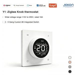 Tuya Zigbee Rotary Knob Smart Thermostat, 86×86mm Standard Panel, AC110V-250V Wide Voltage 16A Load, LCD Digital Display, 4 Optional Matte Colors