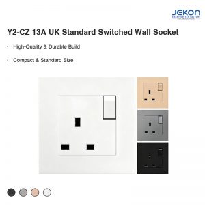 Y2-CZ UK Standard 13A Switched Wall Socket, 86×86mm Slim Panel, AC110-250V Wide Voltage, Child Safety Shutter, 4 Optional Colors