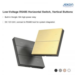 Low Voltage RS485 Smart Wall Switch DC12V-24V Horizontal Mount Vertical 6 Buttons, Built-in 16A Hongfa Relay, Connect RS485 Central Host, 4 Optional Colors
