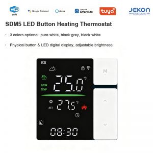 SDM5 Smart WiFi Physical Button Heating Thermostat 16A 3200W For Electric Underfloor Heating, 90-240V AC, LED Adjustable Brightness Display, 3 Colors White/Grey/Black Optional, With 3M Sensor Wire, Tuya APP Remote & Alexa Google Voice Control, Anti-freeze & Child Lock Function