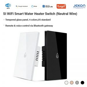 US Standard S1 WiFi Bluetooth Dual Mode Smart Water Heater Touch Switch Neutral Live Wire Required, 20A 4400W High Power For Electric Water Heater, Tempered Glass Waterproof Touch Panel, Alexa Google Assistant Voice Control, Tuya Smart Life APP Remote Timing Preheat Control, 4 Colors White/Grey/Gold/Black For Bathroom High Power Heating Equipment