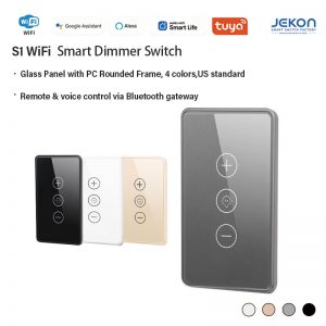 US Standard S1 Smart Touch Light Dimmer Switch Neutral Live Wire Required, Optional WiFi CB3S / Zigbee ZS3L Module, 16A Max Current, 0~100% Smooth Stepless Brightness Adjustment, 2.5D Anti-scratch Tempered Glass With Rounded PC Frame, Tuya Smart Life APP Remote Timing & Brightness Preset Control, Voice Control Compatible with Amazon Alexa & Google Assistant, 4 Colors White/Champagne Gold/Grey/Black