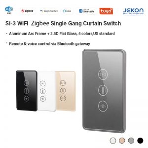 Tuya WiFi Zigbee Single Gang Smart Curtain Switch US Standard, With Neutral Wire 16A Touch Curtain Wall Switch, 2.5D Glass Aluminum Alloy Frame, Alexa Google Home Voice Control Smart Home Roller Blind Switch