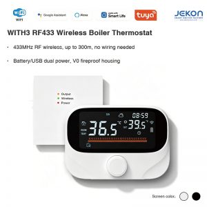 WITH3 RF433 Wireless Boiler Thermostat Tuya WiFi Smart Gas Heating Thermostat No Wiring AC90-240V Multi-Voice Assistant Support