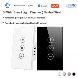 US Standard S1 WiFi Smart Light Dimmer Touch Switch Neutral Live Wire Required, CB3S 2.4GHz WiFi Module, 0%-100% Smooth Brightness Adjustment, Tempered Glass Touch Panel, Alexa Google Assistant Voice Control, Tuya Smart Life APP Remote Timing Dimming Control, 4 Colors White/Champagne Gold/Grey/Black For Dimmable LED & Halogen Lighting