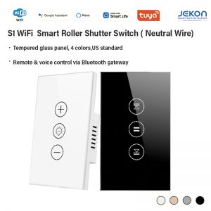 US Standard S1 WiFi Smart Roller Shutter Touch Switch Neutral Live Wire Required, CB3S 2.4GHz WiFi Module, Control Roller Shutters, Rolling Gate & Venetian Blind Motor, Open/Stop/Close Touch Buttons, Alexa Google Assistant Voice Control, Tuya Smart Life APP Remote Position Timing Control, 4 Colors White/Champagne Gold/Grey/Black
