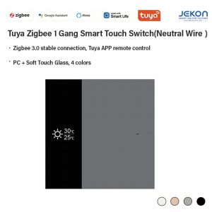 CN Standard 86 Type S1 Zigbee 1-Gang Smart Touch Switch Neutral Live Wire Required, Zigbee3.0 Mesh Module Soft Touch Glass Panel With Temperature LCD Display, Alexa Google Assistant Voice Control, Tuya Smart Life APP Remote Timing Control, 4 Colors White/Gold/Grey/Black For Whole House Modular Smart Home Panel Combination