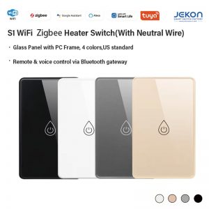 US Standard S1 High Power 20A Smart Heater Touch Switch Neutral Live Wire Required, Optional WiFi CB3S / Zigbee ZS3L Module, Special For Water Heater & Electric Heater, 2.5D Scratch Resistant Tempered Glass With PC Frame, Tuya Smart Life APP Remote Timing Control, Voice Control Compatible with Alexa & Google Assistant, 4 Colors White/Champagne Gold/Grey/Black