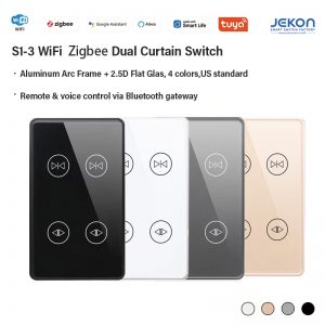 Tuya WiFi Zigbee 2 Gang Smart Curtain Switch US Standard Neutral Wire Required, 2.5D Tempered Glass Aluminum Alloy Frame Touch Roller Shutter Wall Switch, Alexa Google Home Voice Control Smart Home Double Curtain Control Panel