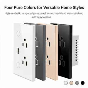 US Standard S1 Multi-protocol Smart Wall Socket, Optional WiFi CB3S / Zigbee ZS2S ZTU Module, 16A Max Current, Dual US 3-Pin Outlets With USB-A Charging Port, Tempered Glass Panel, Tuya Smart Life APP Remote Control, Voice Control By Alexa Google Assistant, Timing & Scene Linkage, 4 Colors White/Champagne Gold/Grey/Black