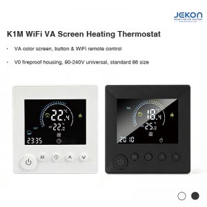 K1M WiFi Smart Floor Heating Thermostat With VA Color Screen, AC90-240V Wide Voltage, 16A 5500W Max Electric Heating Load, With 3M NTC Sensor Cable, V0 Fireproof PC, 2 Colors Optional
