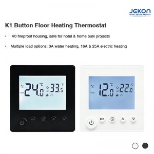 K1 Button Floor Heating Thermostat, AC95-240V Wide Voltage, 16A 5500W Max Electric Heating Load, Equipped With 3M NTC10K Sensor Wire, V0 Fireproof PC Housing, White & Black 2 Colors