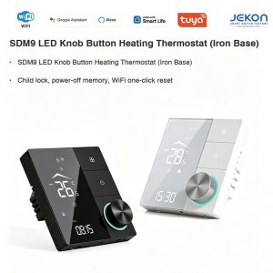 Tuya Smart WiFi SDM9 LED Knob Touch Button Thermostat Iron Base 90-240V 3200W Electric Water Floor Heating Thermostat Support Alexa Google Assistant Child Lock Power Off Memory