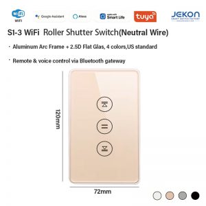 Tuya WiFi Zigbee Smart Roller Shutter Switch US Standard, Neutral Wire Required, 2.5D Tempered Glass Panel Aluminum Alloy Frame, Smart Rolling Gate Curtain Wall Switch Support Alexa Google Home Voice Control