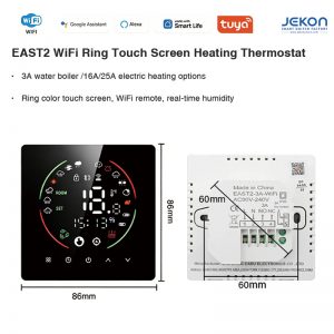 EAST2 Tuya WiFi Ring Color Touch Screen Heating Thermostat, AC90-240V Wide Voltage, 16A 3500W Electric Heating Load, Support 3A Water Boiler, Equipped With 3M NTC Sensor Wire, Real-Time Humidity Monitoring, 2 Colors Optional