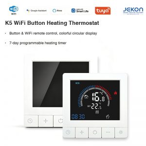 K5 Tuya WiFi Button Floor Heating Thermostat, Color Circular LCD Display, AC90-240V Wide Voltage, 16A 5500W Max Electric Heating Load, Equipped With 3M NTC Sensor Cable, Fireproof PC Housing