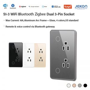 S1‑3 Multi‑Mode Smart Dual 3‑Pin Socket 16A WiFi Zigbee Bluetooth Voice App Control Aluminum Arc Frame Glass Panel US Smart Power Socket