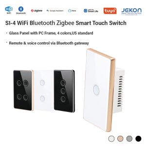 S1‑4 Tuya Zigbee WiFi Bluetooth Smart Touch Wall Switch US Standard 1/2/3/4 Gang, 16A 2.5D Concave Glass Panel Aluminum Alloy Frame, Support Neutral Wire and Single Live Wire, Alexa Google Voice Control Smart Home Light Switch