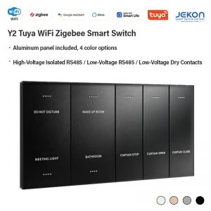 Ultra‑Slim 11mm Y2 Aluminum Smart Switch Tuya App Voice Control 1/2/3/4/6 Gang 4 Colors Optional Support RS485 & Dry Contact For Building Automation