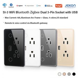 S1‑3 Multi‑Mode Smart Double Socket With USB Charging Port 16A US Standard App Voice Control Aluminum Arc Frame Glass Panel Smart Home Power Outlet