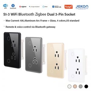 S1‑3 Tuya Smart Dual 3‑Pin Socket 10A WiFi Zigbee Bluetooth Remote Voice Control Aluminum Alloy Frame Glass US Smart Wall Socket